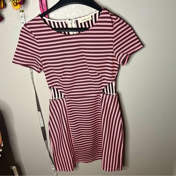 Sugar Lips | b/w striped + red dotted mini dress with cutouts, size medium EUC - Picture 1 of 13